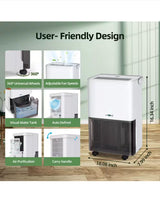 30 pt. 1,500 sq.ft. Dehumidifier in. White with Bucket and Drain Hose for Basement, Garage, 2 Layer Air Filter