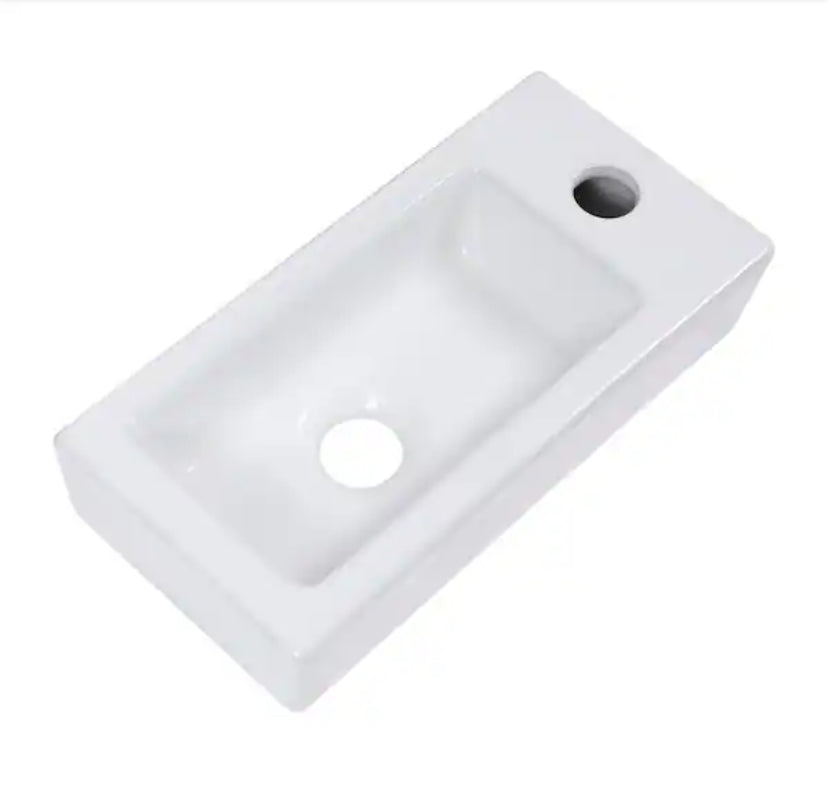 15 in. W x 7 in. D Ceramic Wall Mount Bathroom Rectangular Vessel Sink in White with Single Faucet Hole