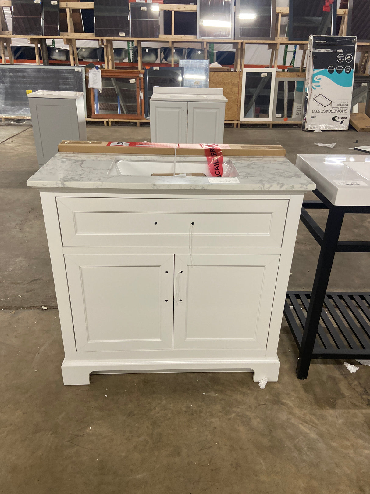 Doveton 36 in. Single Sink Freestanding White Bath Vanity with White Engineered Marble Top