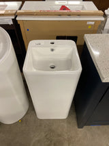 Turner Vitreous China 33 in. Tall Square Free Standing Pedestal Sink with Faucet Hole and Overflow in Crisp White