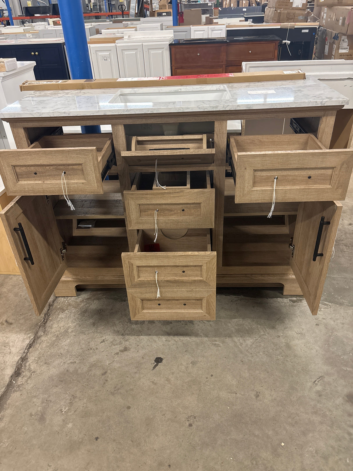 Doveton 48 in. W x 19 in. D x 34.50 in. H Freestanding Vanity in Weathered Tan with White Engineered Stone Top