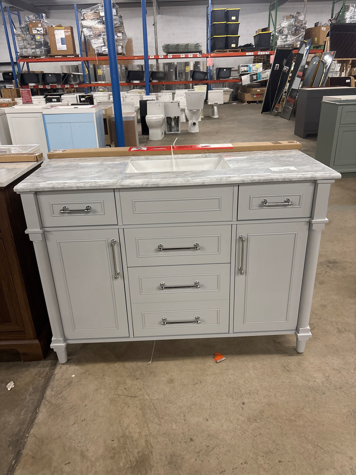 Aberdeen 48 in. Single Sink Freestanding Dove Gray Bath Vanity with Carrara Marble Top (Assembled)