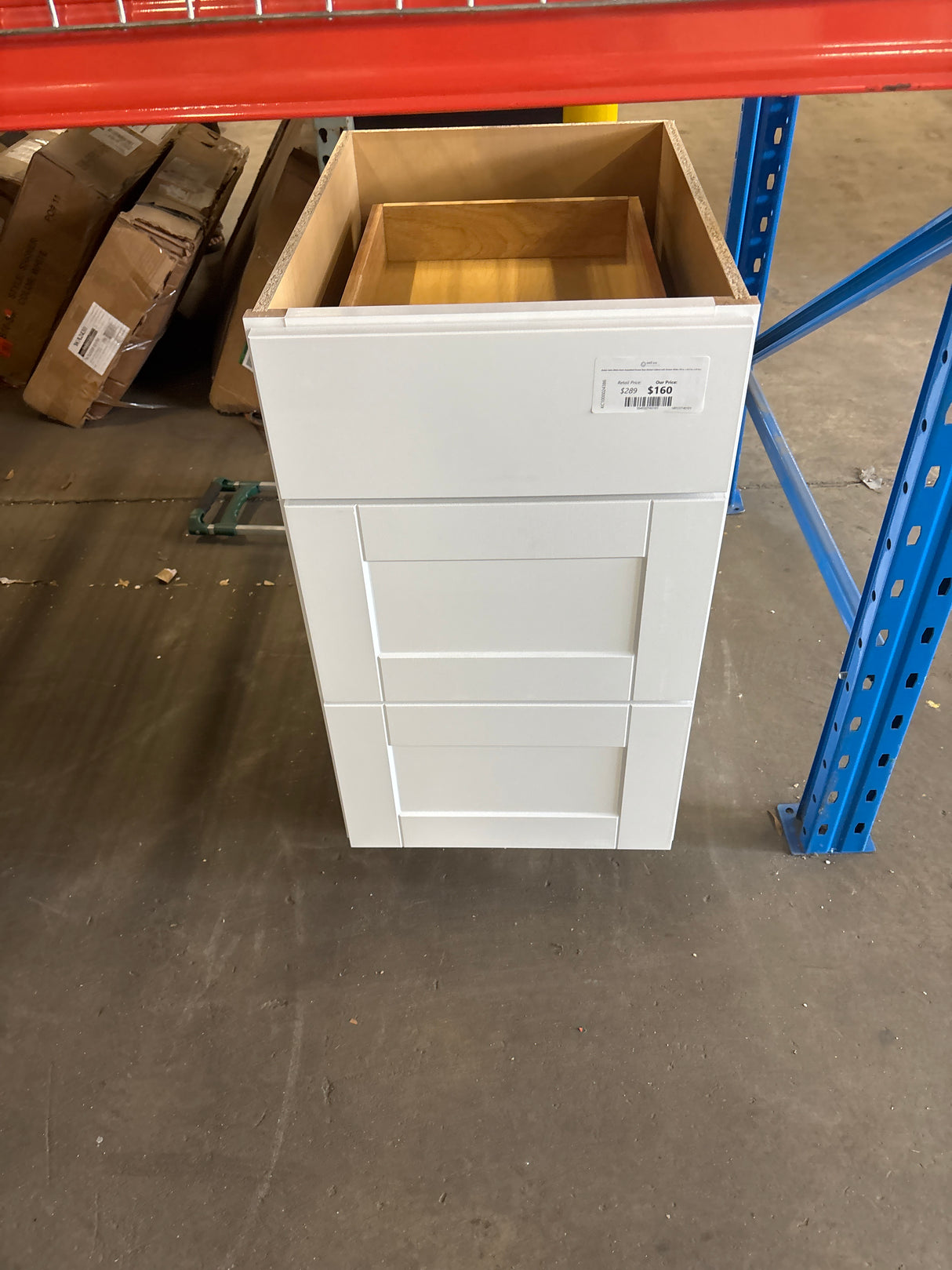 Shaker Satin White Stock Assembled Drawer Base Kitchen Cabinet with Drawer Glides (18 in. x 34.5 in. x 24 in.)