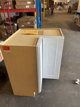 Shaker Satin White Stock Assembled Lazy Susan Corner Base Kitchen Cabinet (28.5 in. x 34.5 in. x16.5 in.)