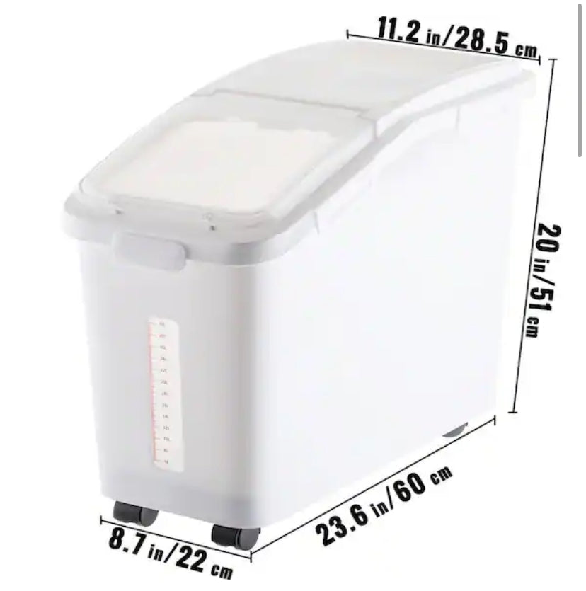 Ingredient Storage Bin 11.4 Gal. Capacity Commercial Shelf-storage Ingredient Bin 280 Cup Flour Bins with Wheels, White