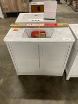 Tamsin 36 in. W x 19 in. D x 35 in. H Single Sink Bath Vanity in White with White Round Corner Engineered Marble Top