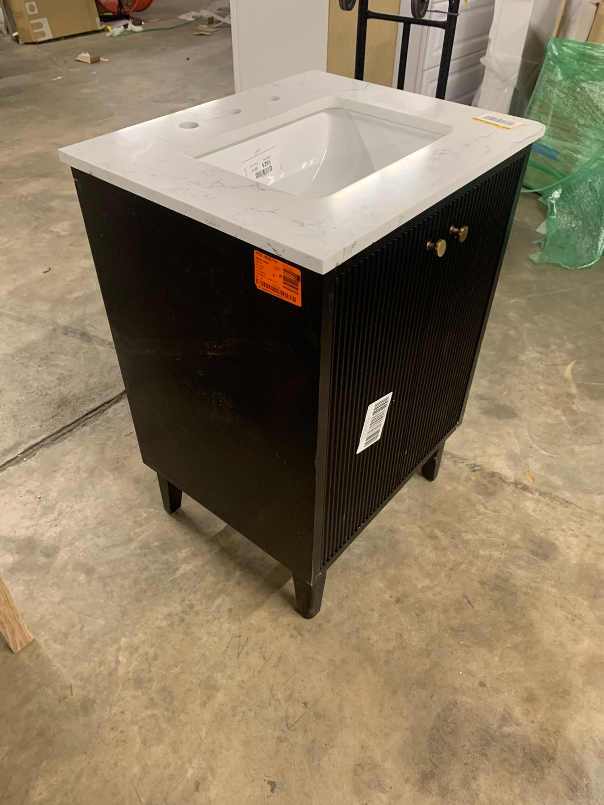 Sylvie 24 in. Single Sink Fluted Black Bath Vanity with Carrara Venato Engineered Stone Top (Assembled)