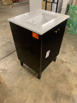 Sylvie 24 in. Single Sink Fluted Black Bath Vanity with Carrara Venato Engineered Stone Top (Assembled)