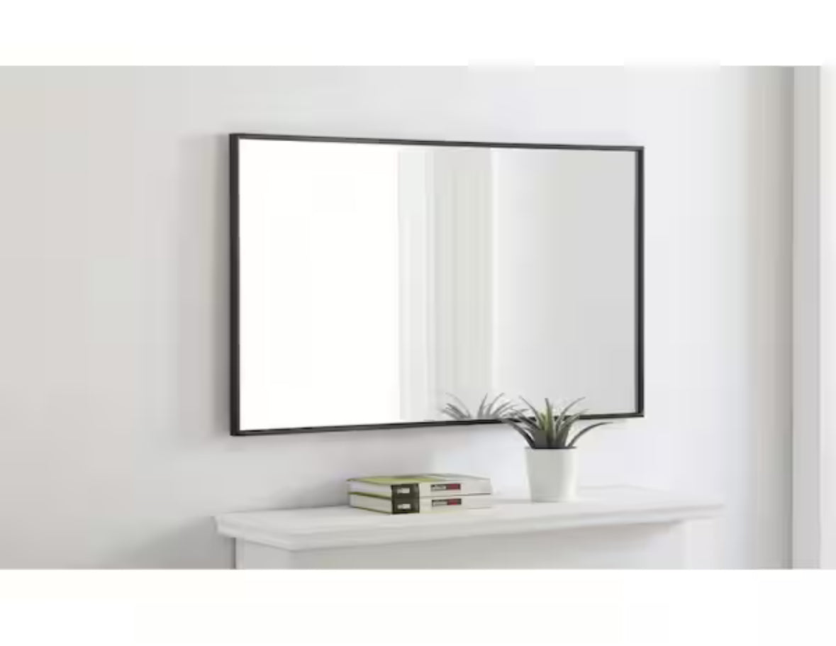 Timeless Home 24 in. W x 40 in. H x Contemporary Metal Framed Rectangle Black Mirror