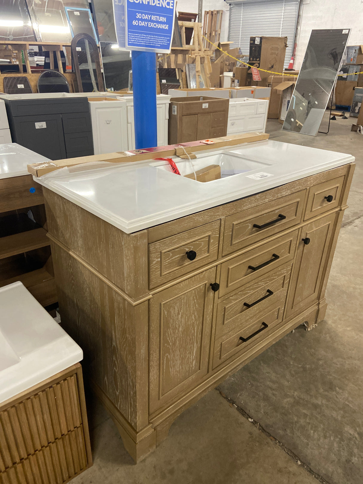 Melpark 48 in. W x 22 in. D x 34.5 in. H Bath Vanity in Antique Oak with White Cultured Marble Top