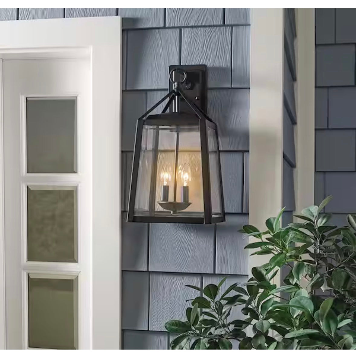 Blakeley 19.25 in. Transitional 2-Light Black Outdoor Wall Light Fixture Sconce with Clear Beveled Glass