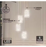 Crystal Cube 17-Watt 4 Light Chrome Modern Integrated LED Pendant Light Fixture for Dining Room or Kitchen