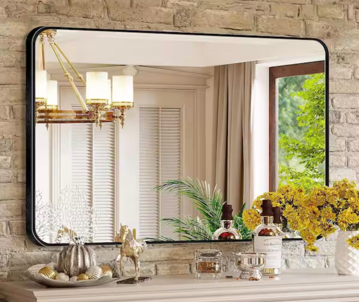30 in. W x 40. 2 in. H Rectangular Aluminum Frame Square Black Wall Mirror