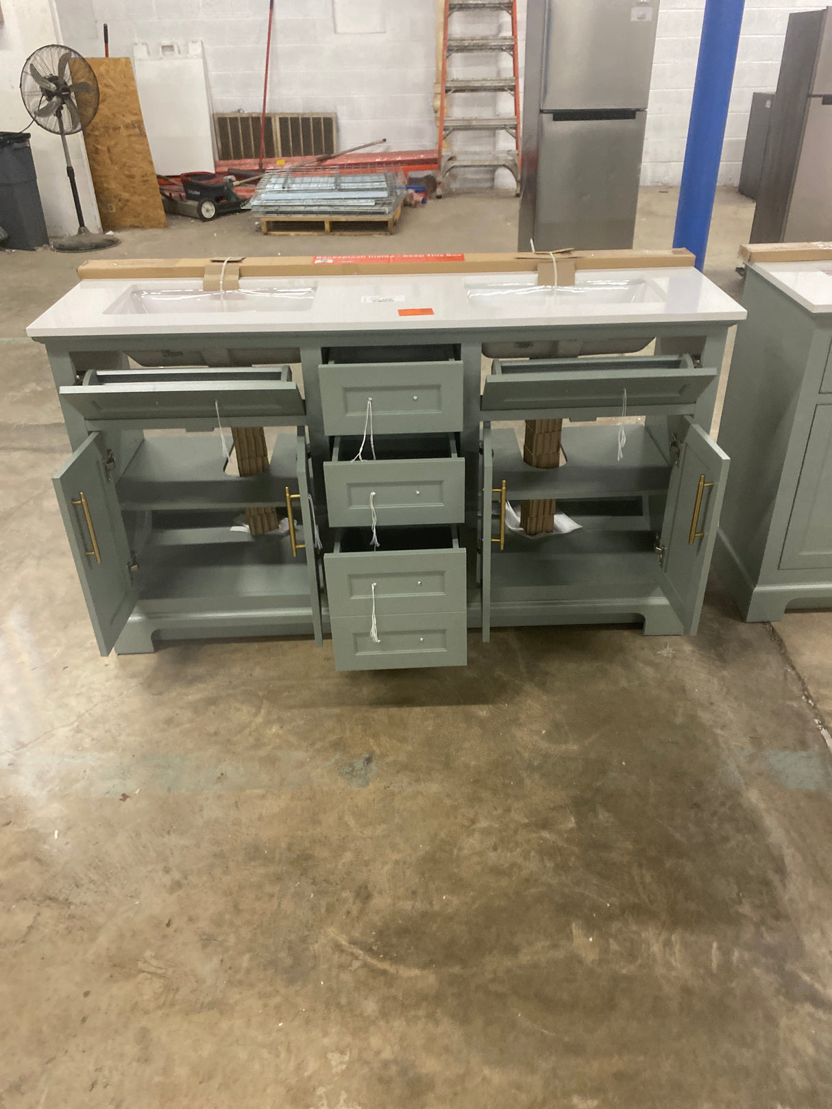 Doveton 60 in. Double Sink Sage Green Bath Vanity with White Engineered Stone Top (Assembled)