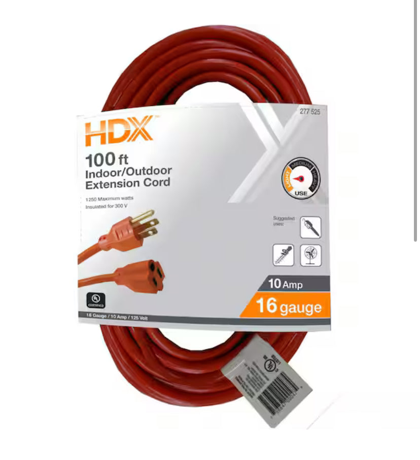 100 ft. 16/3 Light Duty Indoor/Outdoor Extension Cord, Orange