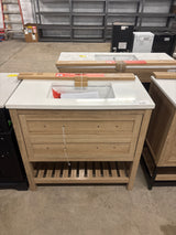 Autumn 36 in. W x 19 in. D x 34.5 in. H Single Sink Bath Vanity in Weathered Tan with White Engineered Stone Top