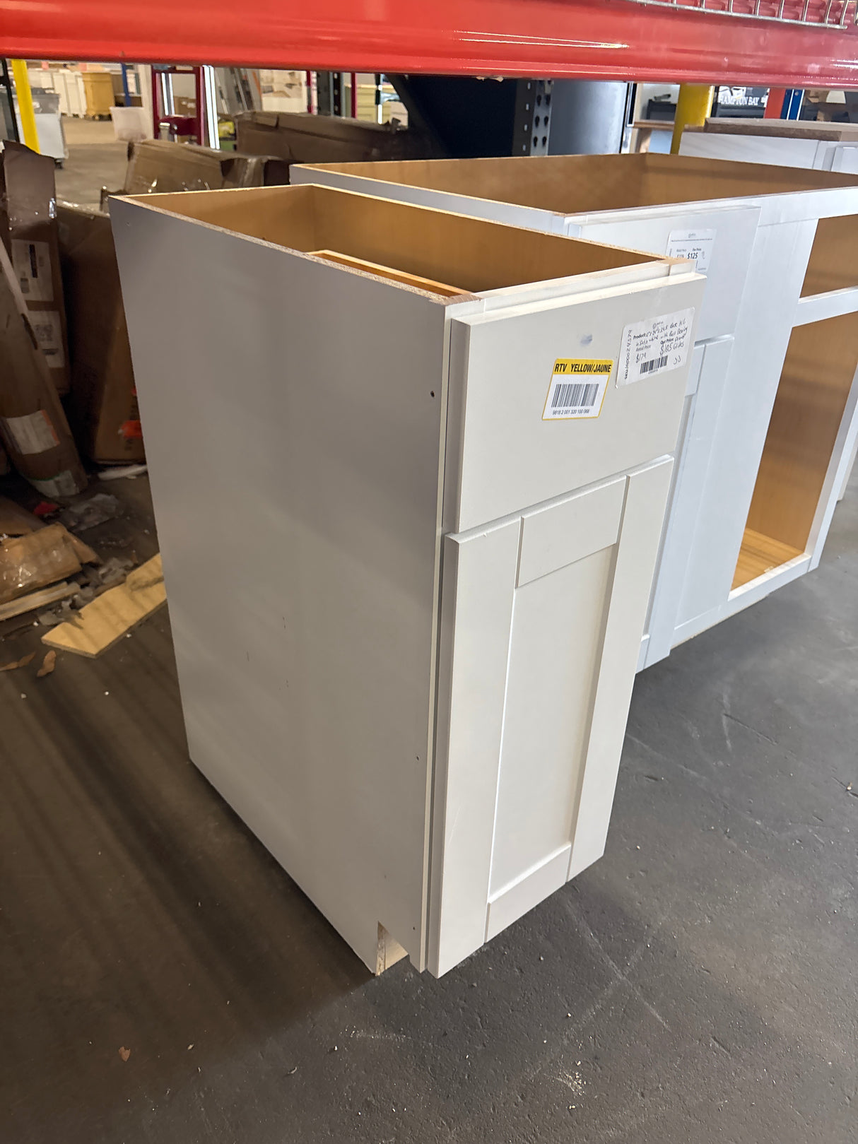 Shaker Satin White Stock Assembled Base Kitchen Cabinet with Ball-Bearing Drawer Glides (12 in. x 34.5 in. x 24 in.)