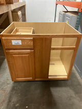 Hampton 36 in. W x 24 in. D x 34.5 in. H Assembled Blind Base Kitchen Cabinet in Medium Oak for Left or Right Corner