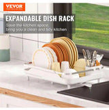 Dish Drying Rack Expandable (11.6 in.-18.5 in.) Stainless Steel Dish Drainer with Drainboard Dish Rack