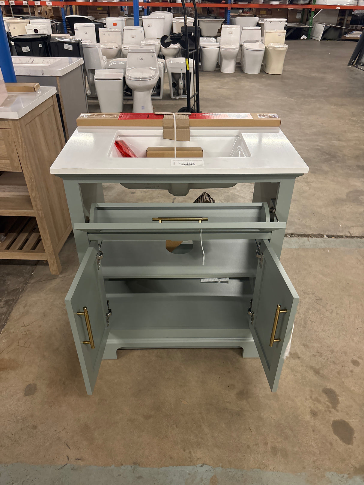 Doveton 30 in. Single Sink Sage Green Bath Vanity with White Engineered Stone Top (Assembled)