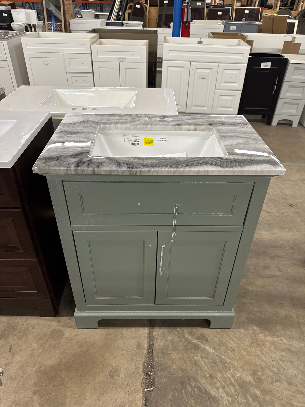 Doveton 30 in. Single Sink Sage Green Bath Vanity with White Engineered Stone Top (Comes with 1 Free Toilet or Mirror Valued Up to $100)