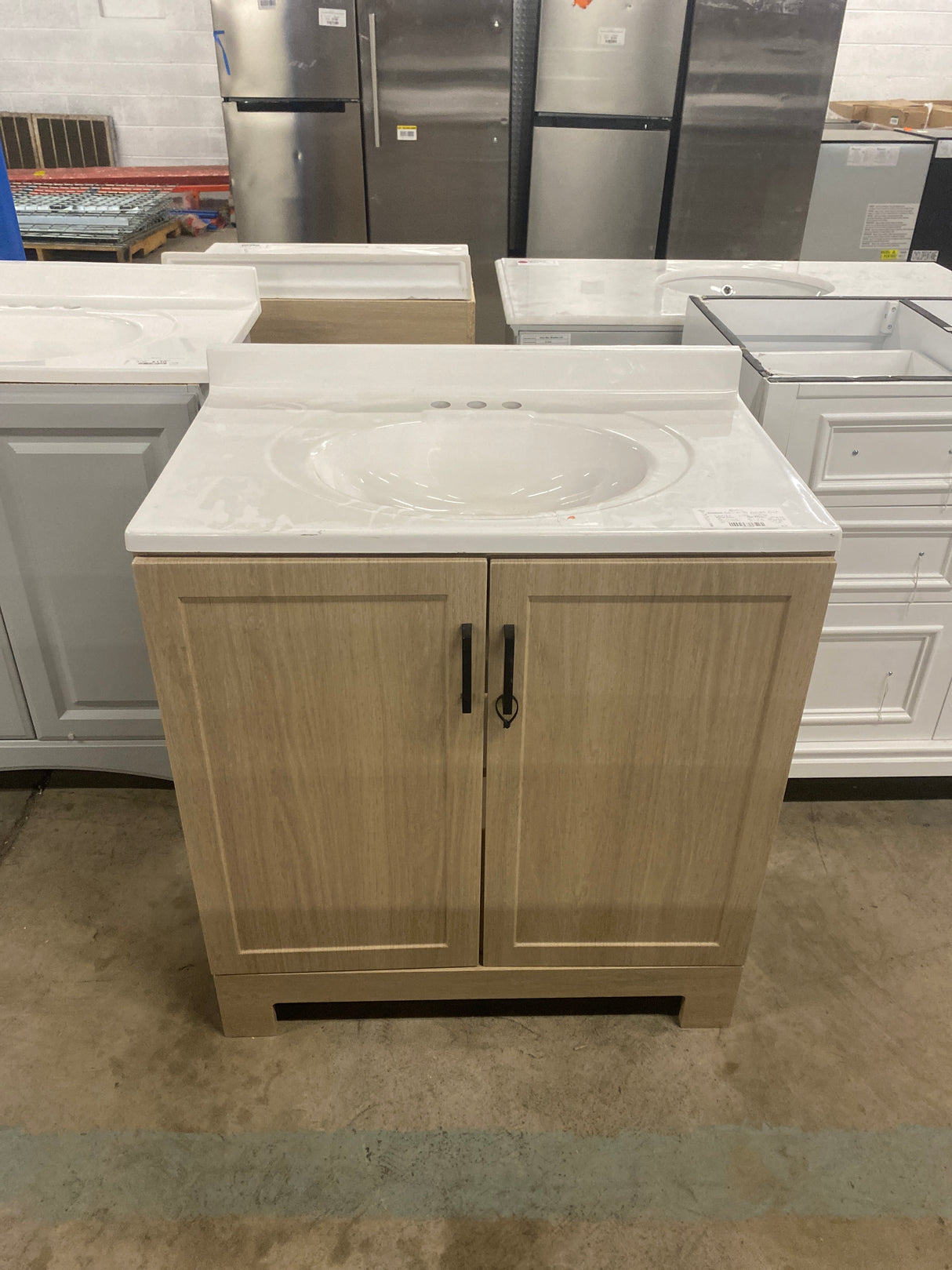 Oakley 31 in. Single Sink Beige Oak Bath Vanity with White Cultured Marble Top (Assembled)