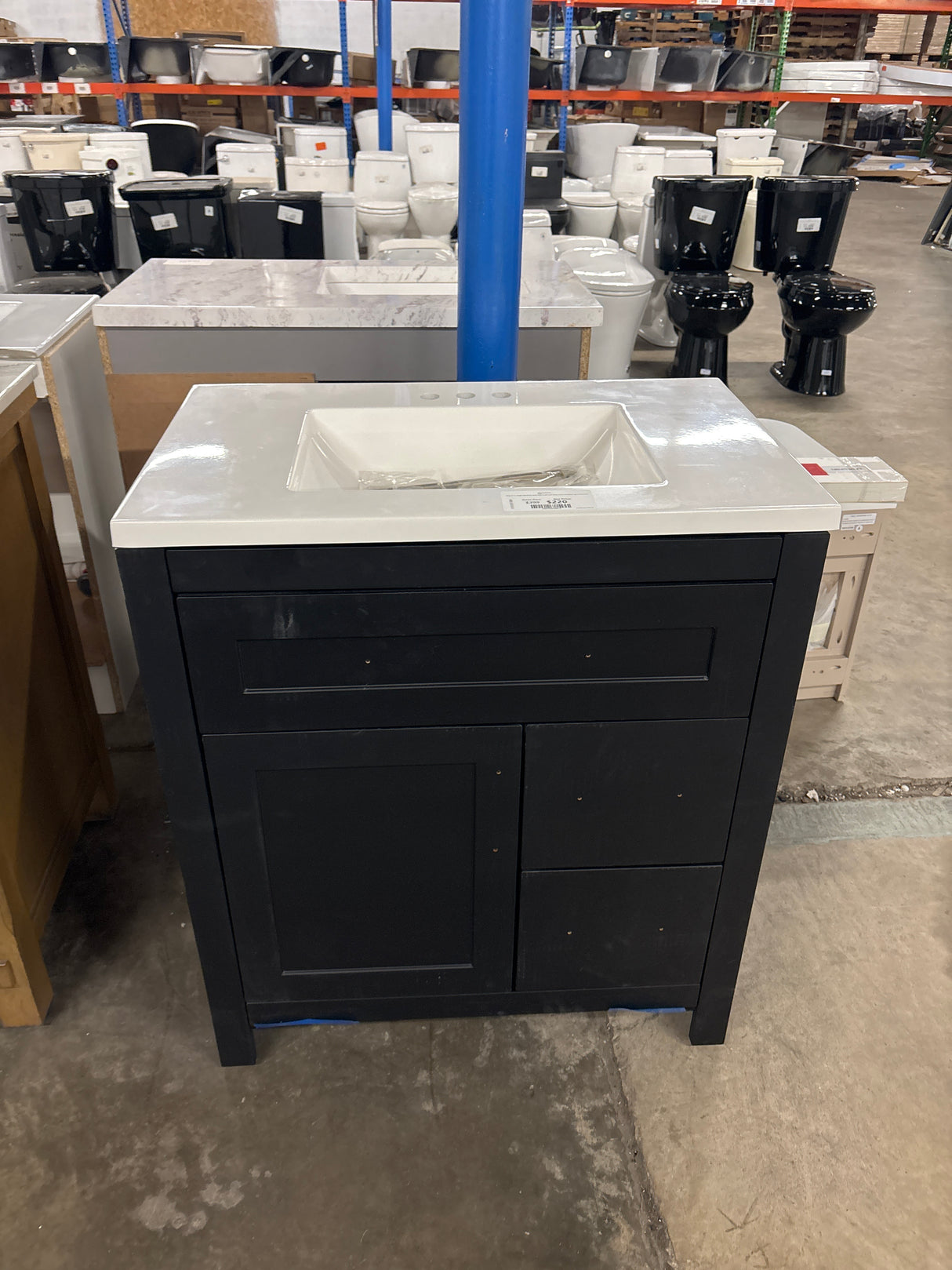 Clady 31 in. Single Sink Matte Black Bath Vanity with White Cultured Marble Top (Assembled)