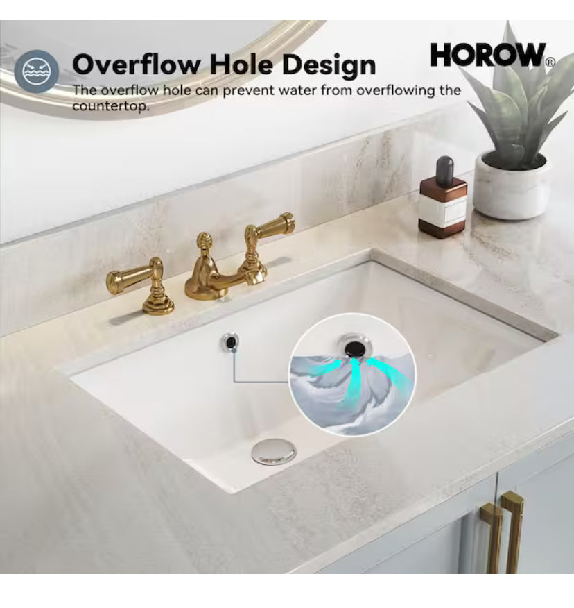 23-5/8 in. Rectangular Glazed Ceramic Undermount Bathroom Vanity Sink in White with Overflow Drain
