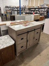 Brindley 48 in. W x 20 in. D x 34.5 in. H Barn Door Bath Vanity in Weathered Gray with Engineered Stone Top