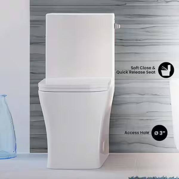 Concorde 1-piece 1.28 GPF Single Flush Square Toilet in Glossy White Seat Included
