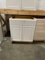 Hampton Satin White Raised Panel Stock Assembled Base Kitchen Cabinet with Drawer Glides (30 in. x 34.5 in. x 24 in.)