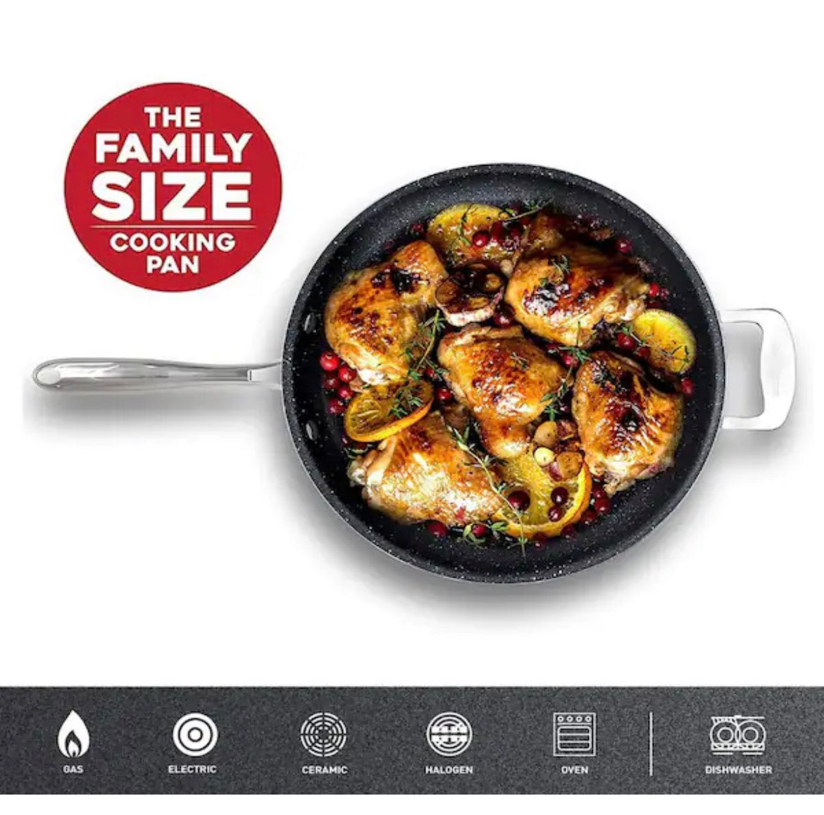14 in. Aluminum Ultra-Durable Diamond Infused Family Skillet with Helper Handle