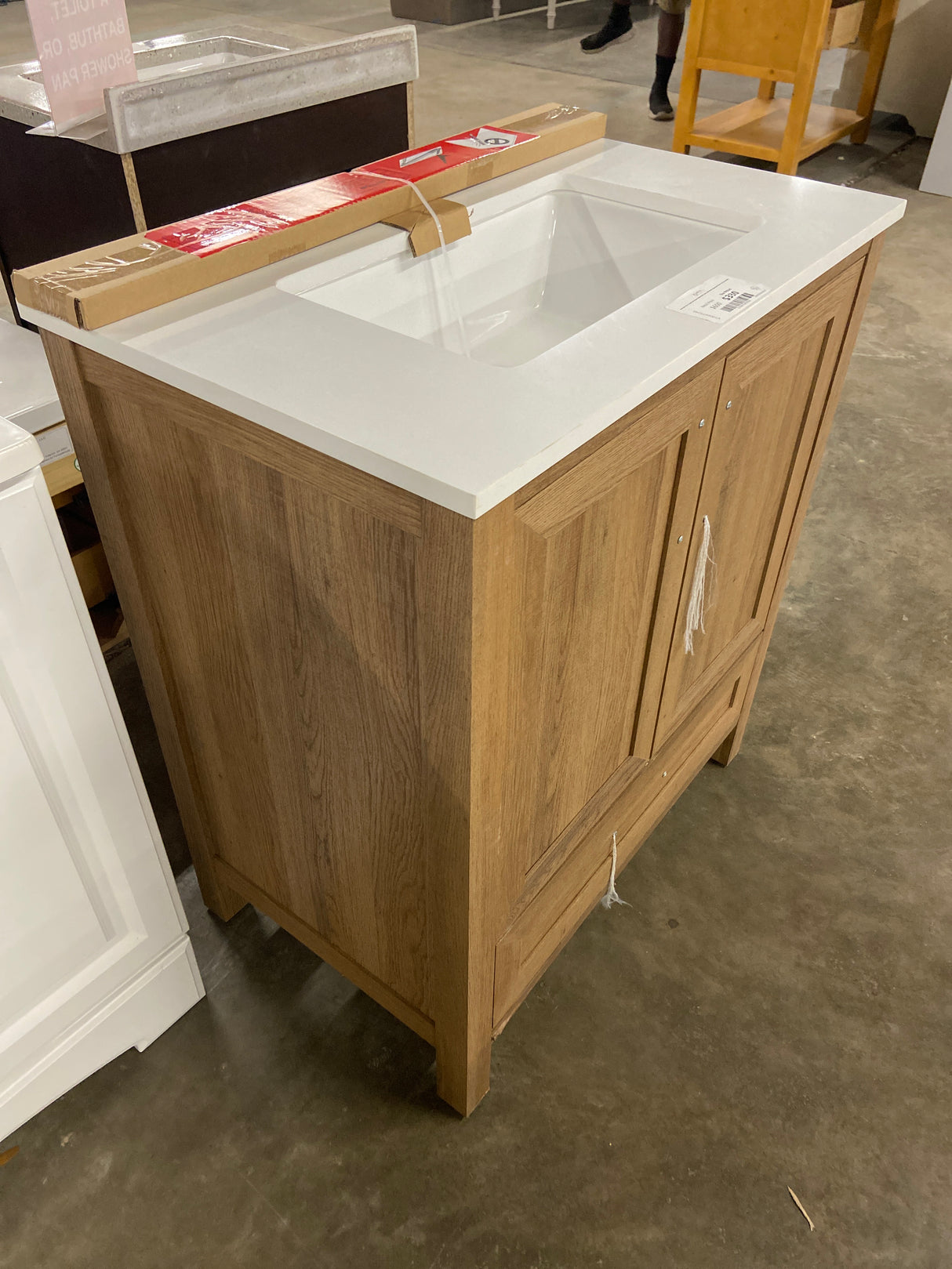 Moorside 30 in. Single Sink Sweet Maple Bath Vanity with White Engineered Stone Top (Assembled)