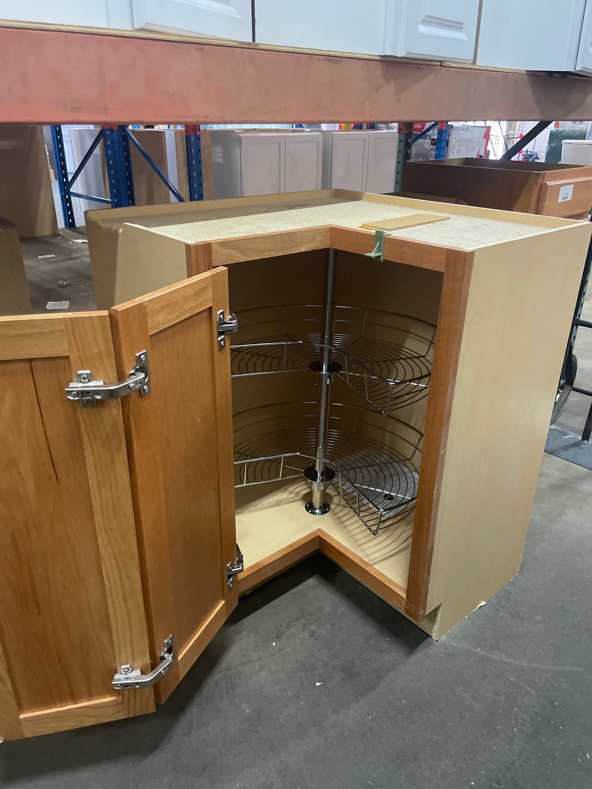 Hampton 25 in. W x 16.5 in. D x x 34.5 in. H in Medium Oak Raised Panel Assembled Lazy Susan Corner Base Kitchen Cabinet