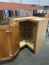 Hampton 25 in. W x 16.5 in. D x x 34.5 in. H in Medium Oak Raised Panel Assembled Lazy Susan Corner Base Kitchen Cabinet
