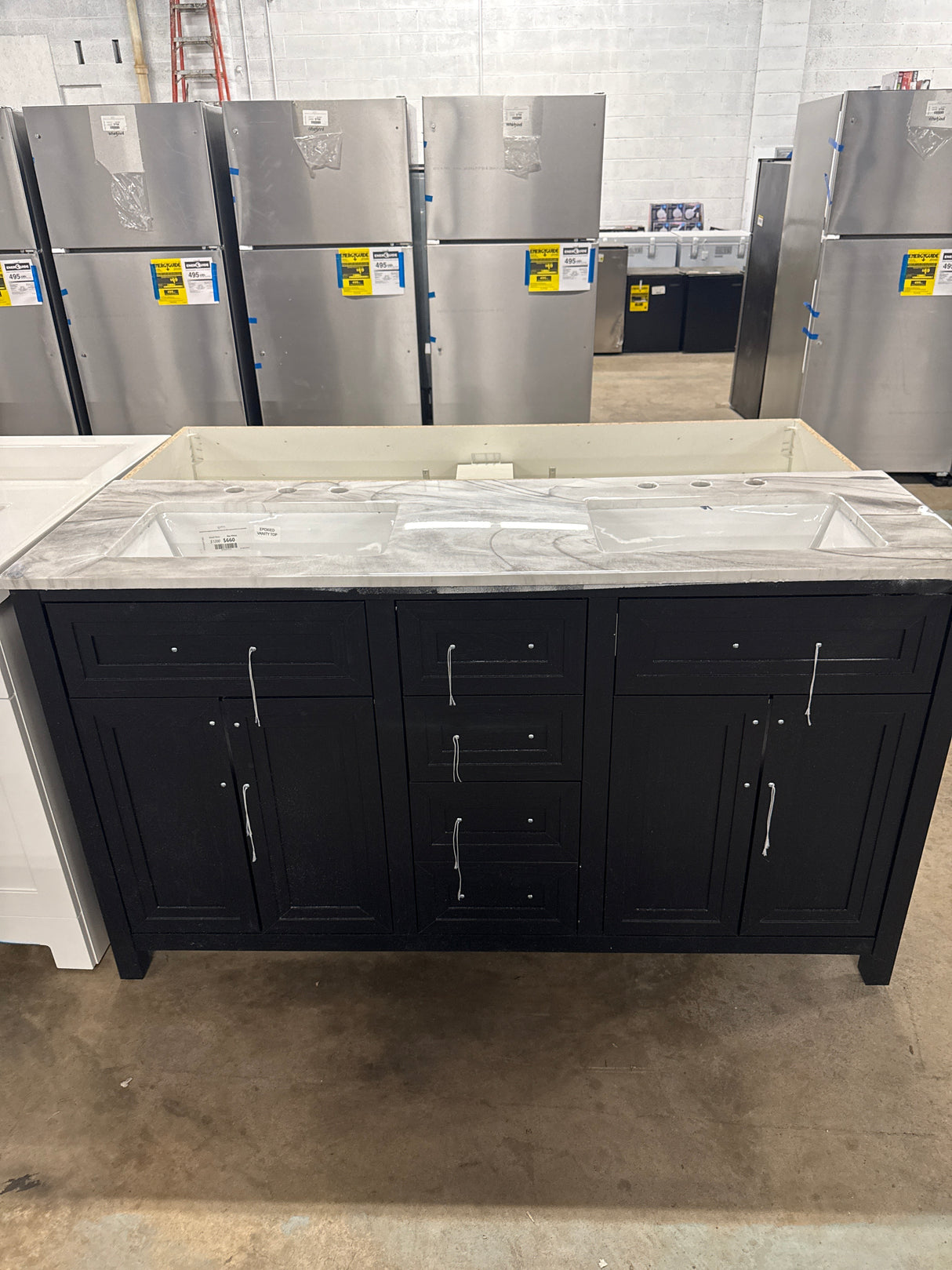 Beaufort 60 in. Double Sink Black Bath Vanity with Epoxied White Engineered Stone Top (Assembled)