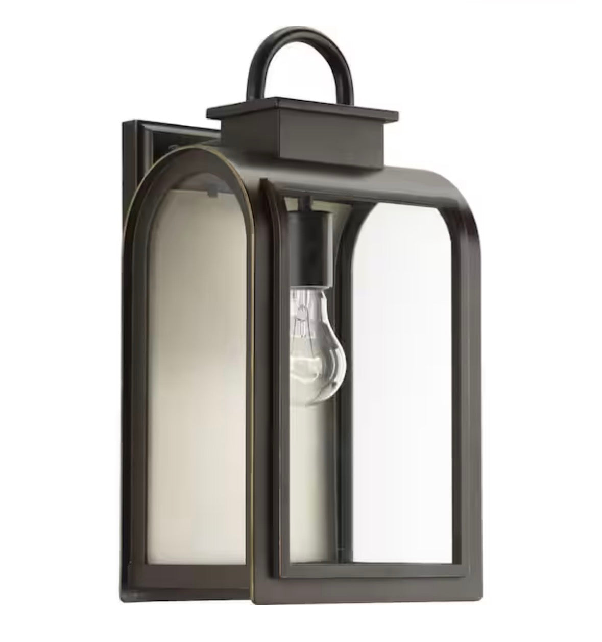 Refuge Collection 1-Light Oil Rubbed Bronze Clear/Etched Umber Glass Farmhouse Outdoor Medium Wall Lantern Light