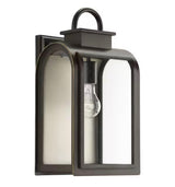 Refuge Collection 1-Light Oil Rubbed Bronze Clear/Etched Umber Glass Farmhouse Outdoor Medium Wall Lantern Light