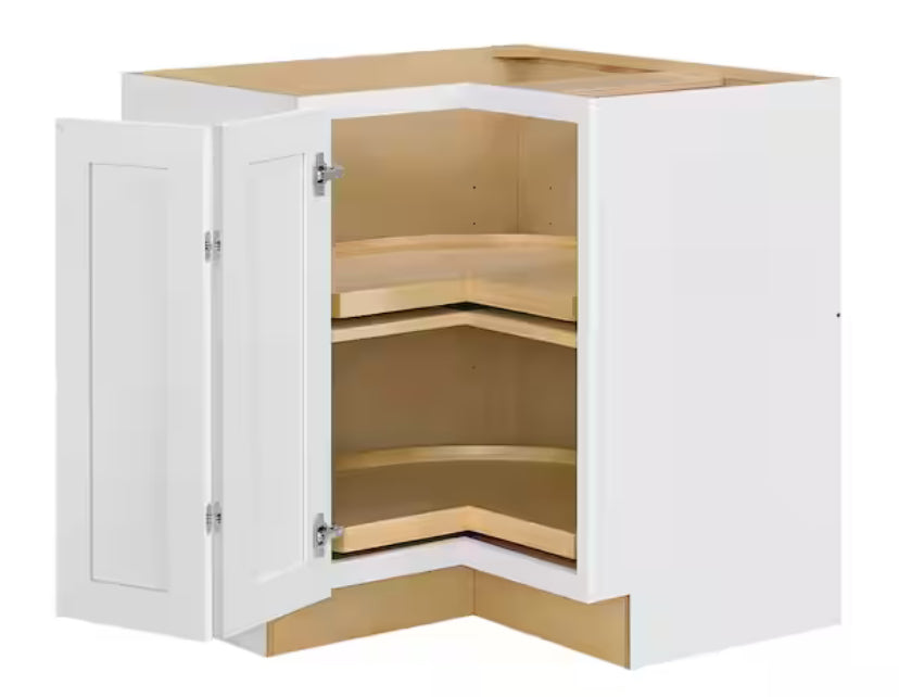 Avondale 36 in. W x 24 in. D x 34.5 in. H Ready to Assemble Plywood Shaker Lazy Susan Corner Cabinet in Alpine White