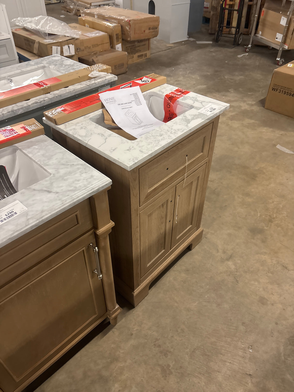 Doveton 24 in. W x 19 in. D x 34.5 in. H Single Sink Bath Vanity in Weathered Tan with White Engineered Marble Top