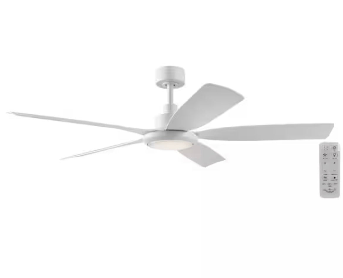 Amaia 56 in. Indoor/Outdoor Coastal Grade DC Motor Matte White Ceiling Fan with Adjustable White LED and Remote Included