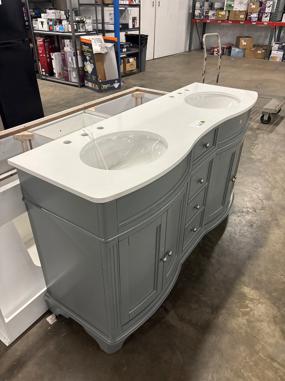 Terryn 61 in. Double Sink Dusk Green Bath Vanity with Engineered White Marble Top (Assembled)