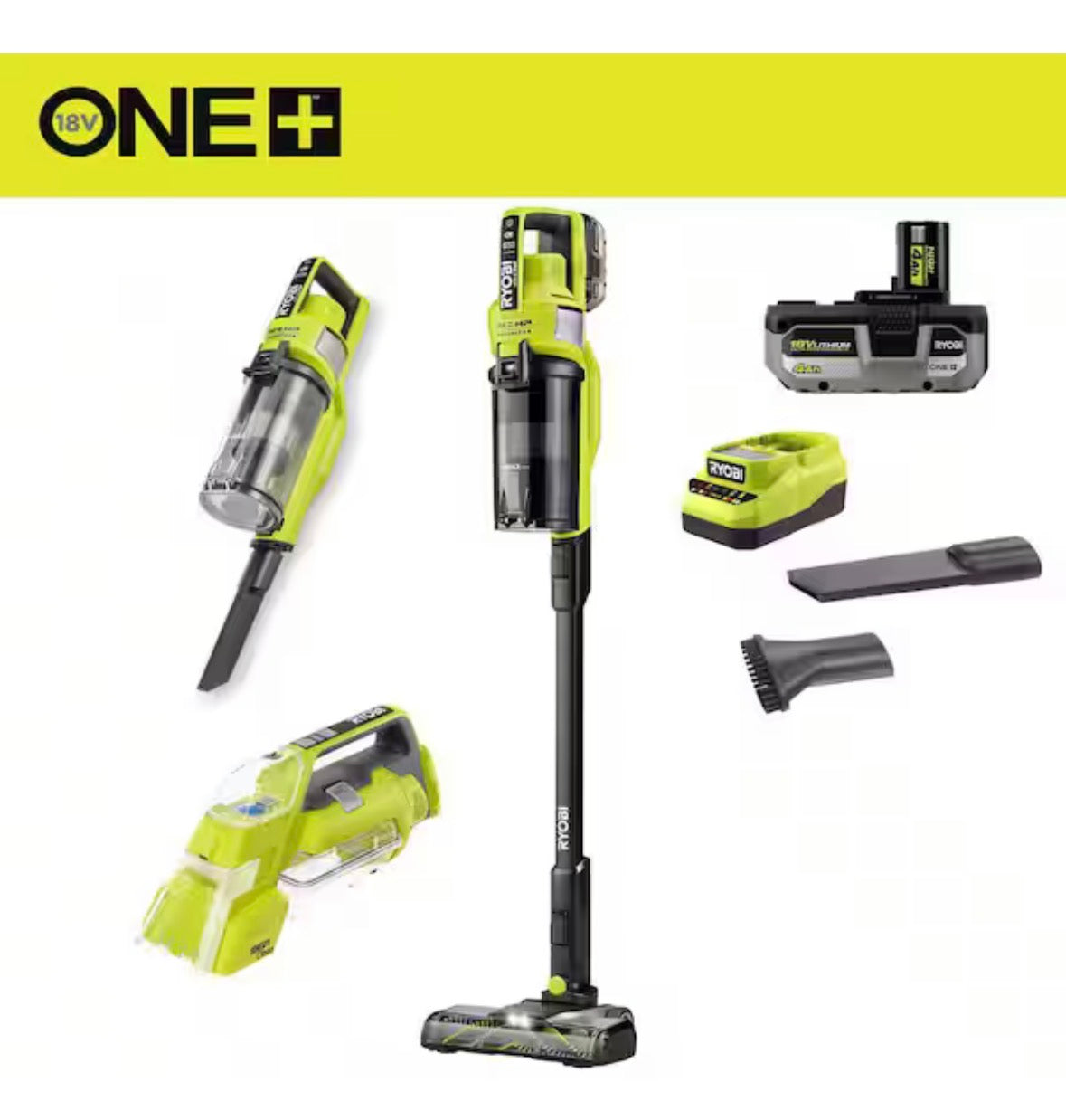 ONE+ HP 18V Cordless Pet Stick Vacuum Cleaner Kit w/ Battery, Charger, & ONE+ Cordless SWIFTClean Spot Cleaner