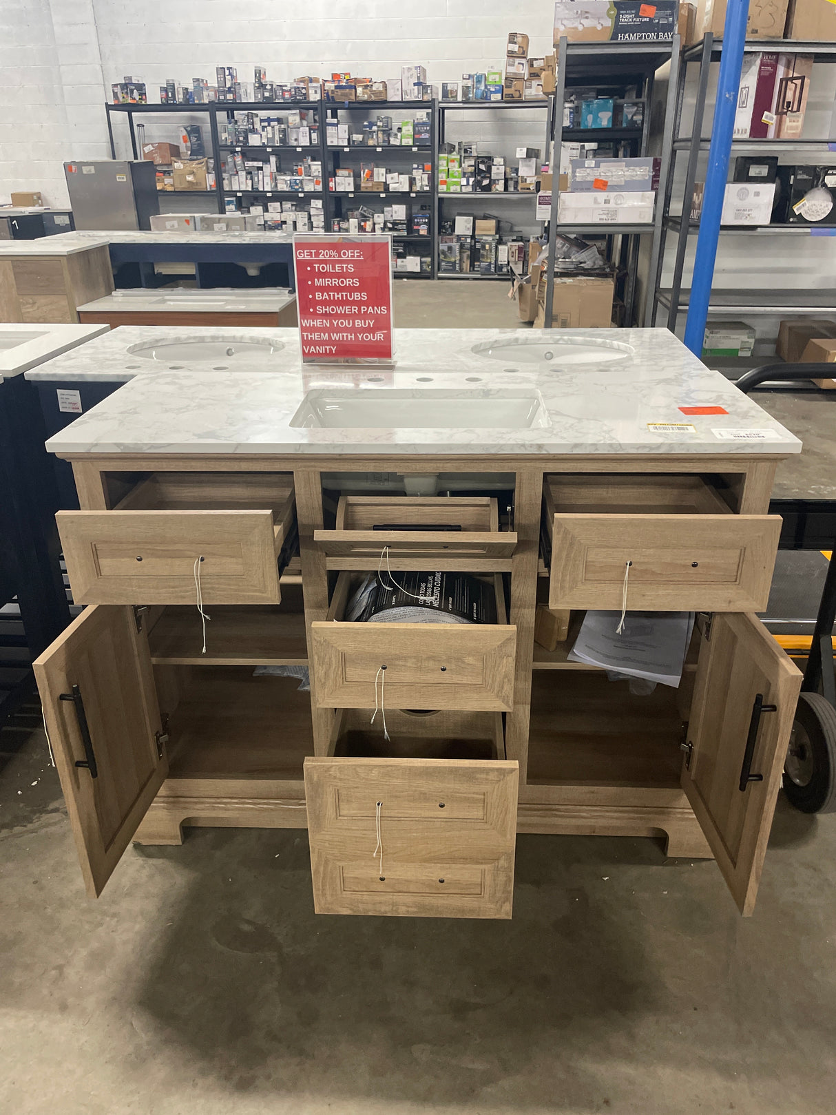 Doveton 48 in. W x 19 in. D x 34 in. H Single Sink Bath Vanity in White with White Engineered Marble Top