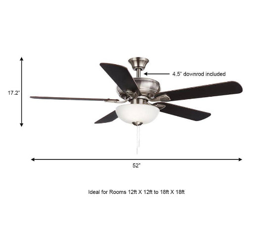 Rothley II 52 in. Indoor LED Brushed Nickel Ceiling Fan with Light Kit, Downrod, Reversible Motor and Reversible Blades