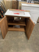 Precine 31 in. Single Sink Natural Teak Bath Vanity with White Engineered Stone Top(Assembled)