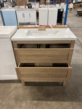 Autumn 30 in. W x 19 in. D x 34 in. H Single Sink Bath Vanity in Weathered Tan with White Engineered Stone Top