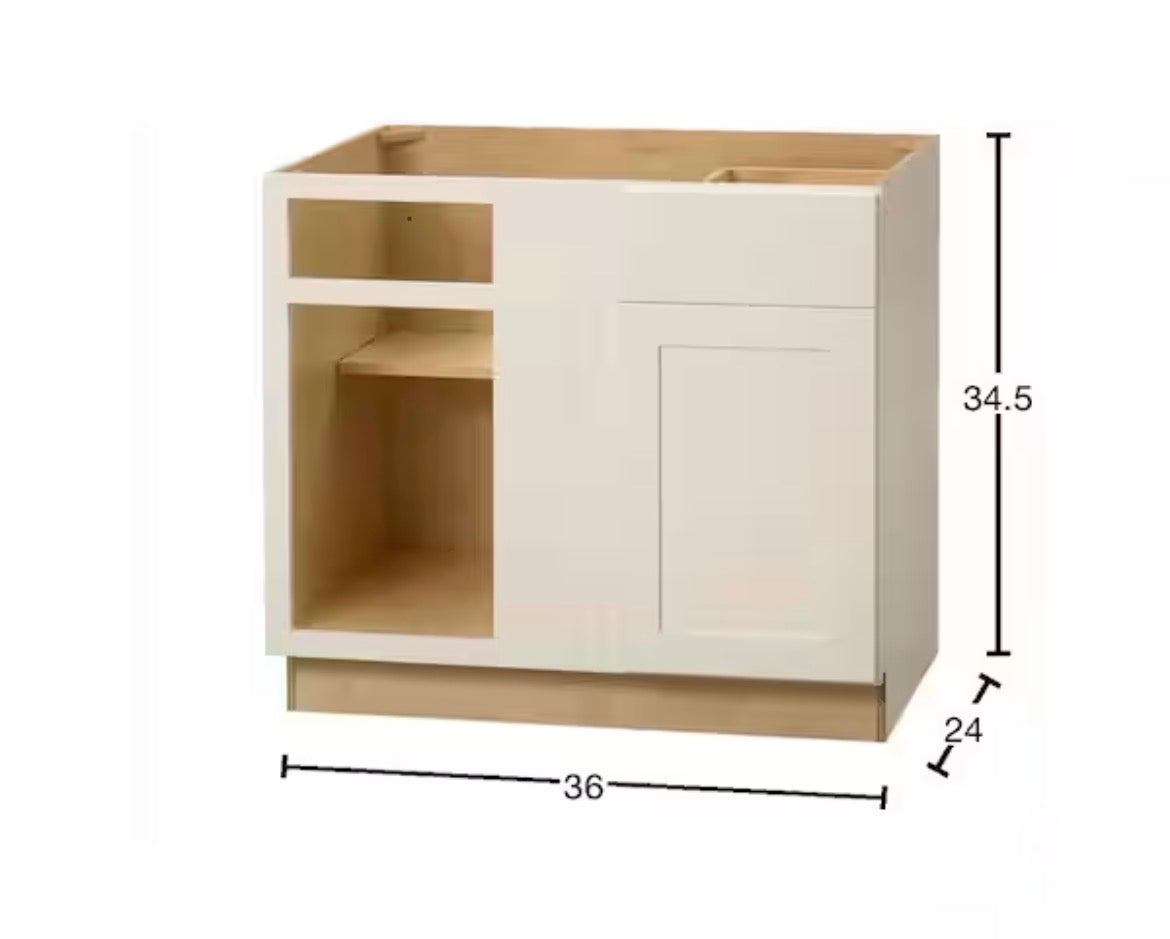 Avondale 36 in. W x 24 in. D x 34.5 in. H Ready to Assemble Plywood Shaker Blind Corner Kitchen Cabinet in Antique White