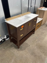 Sonia 43 in. Single Sink Freestanding Walnut Bath Vanity with White Engineered Stone Top and Backsplash Assembled