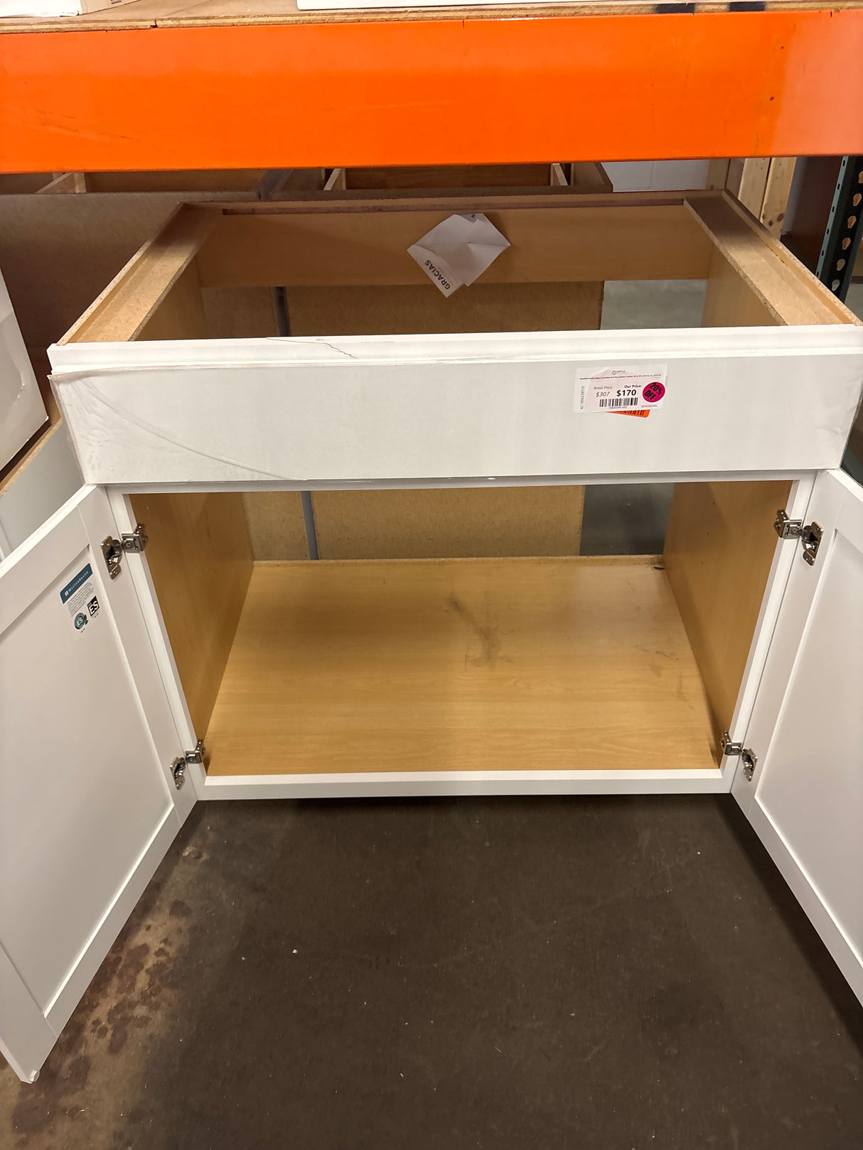 Westfield Feather White Assembled Sink Base Kitchen Cabinet (36 in. W x 23.75 in. D x 35 in. H)